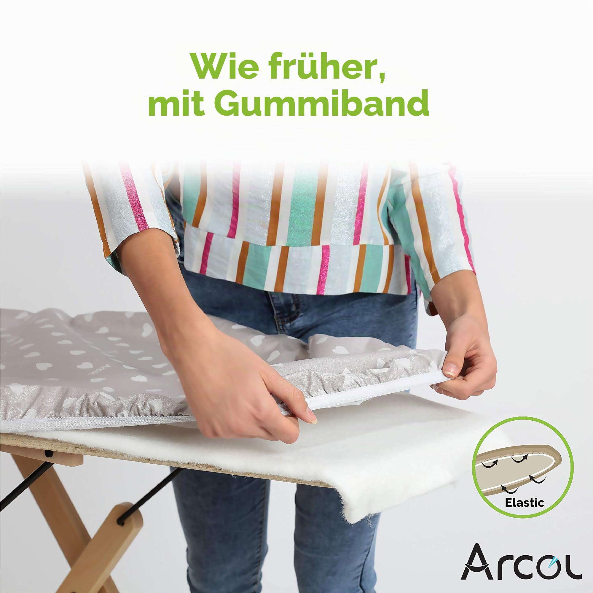 ARCOL Copertina Bügelbrettbezug 101x49cm Weiße Herzen Baumwolle