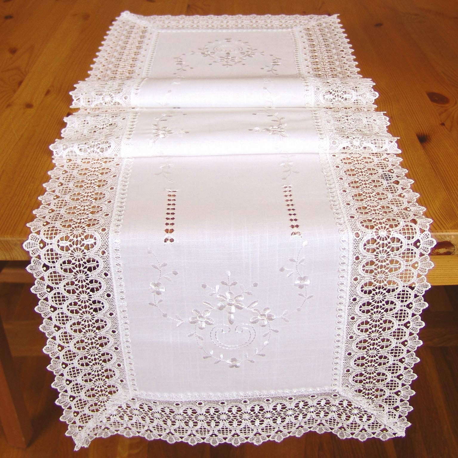 heimtexland Typ525 Tischläufer 40x140 weiß Makramee-Spitze
