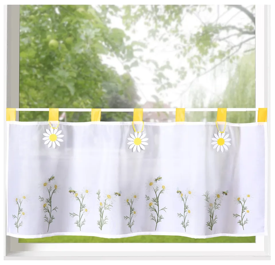 heimtexland Typ790 Scheibengardine 45x120 cm Gelb Blumen lichtdurchlässig
