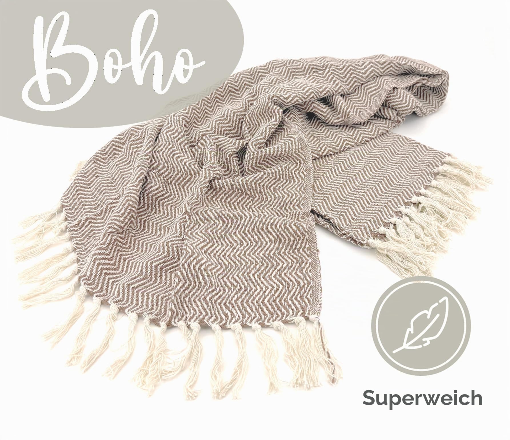 heimtexland Chevron Typ912 Strickdecke 180x130 Taupe Baumwolle