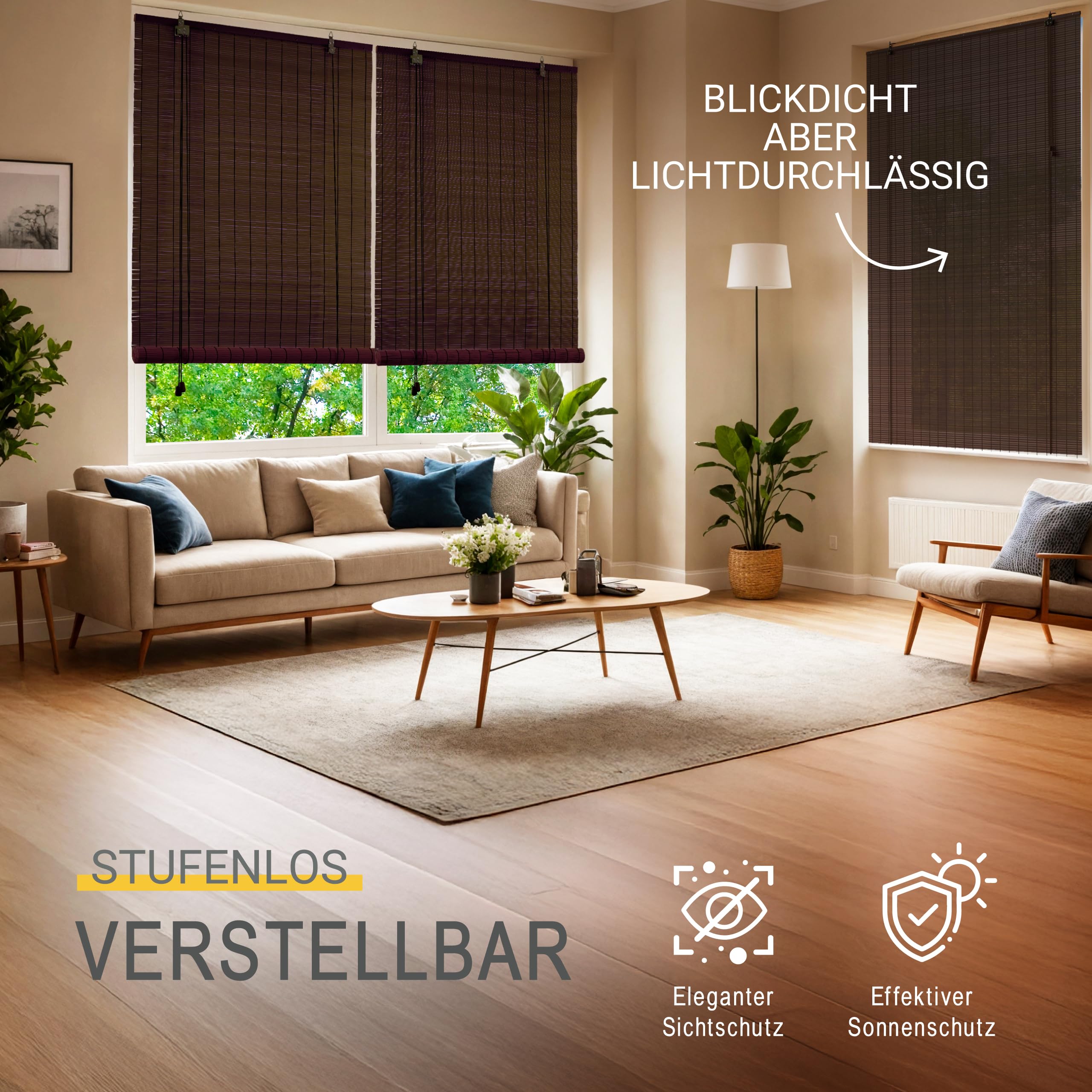 Sol Royal SolDecor B86 Bambusrollo 100x160 Natur blickdicht