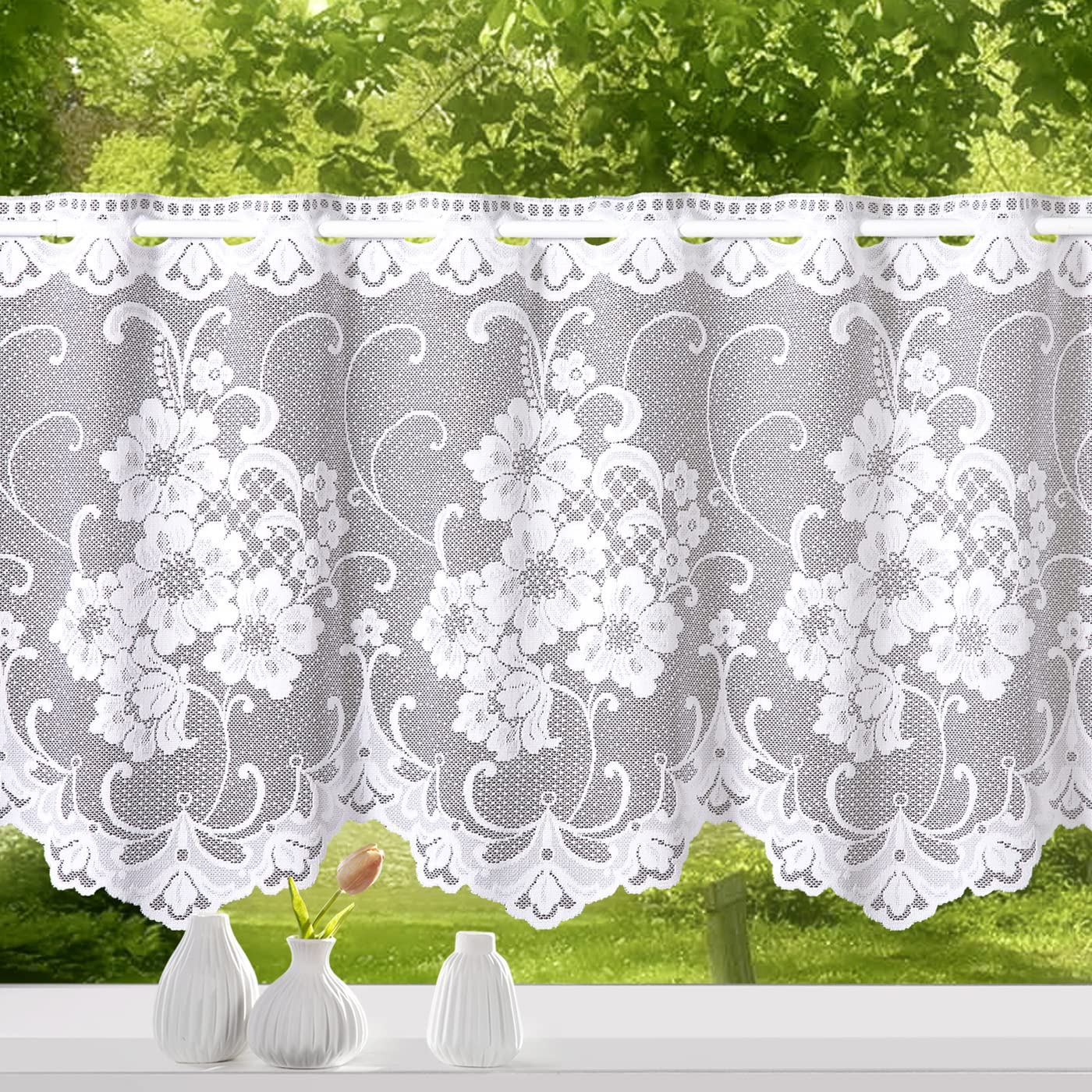 heimtexland Typ261 Scheibengardine weiß 30x180 Jacquard
