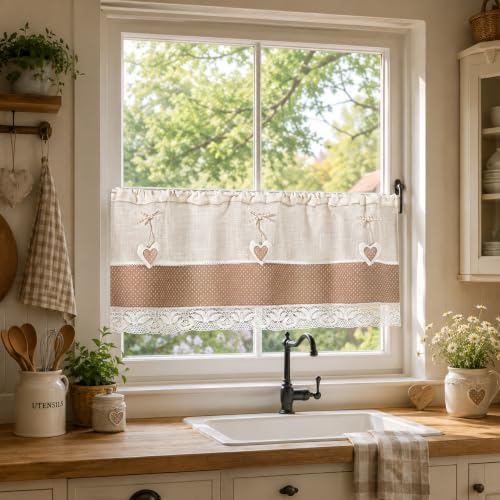 heimtexland Typ926 Scheibengardine 45x120 cm Herz Taupe