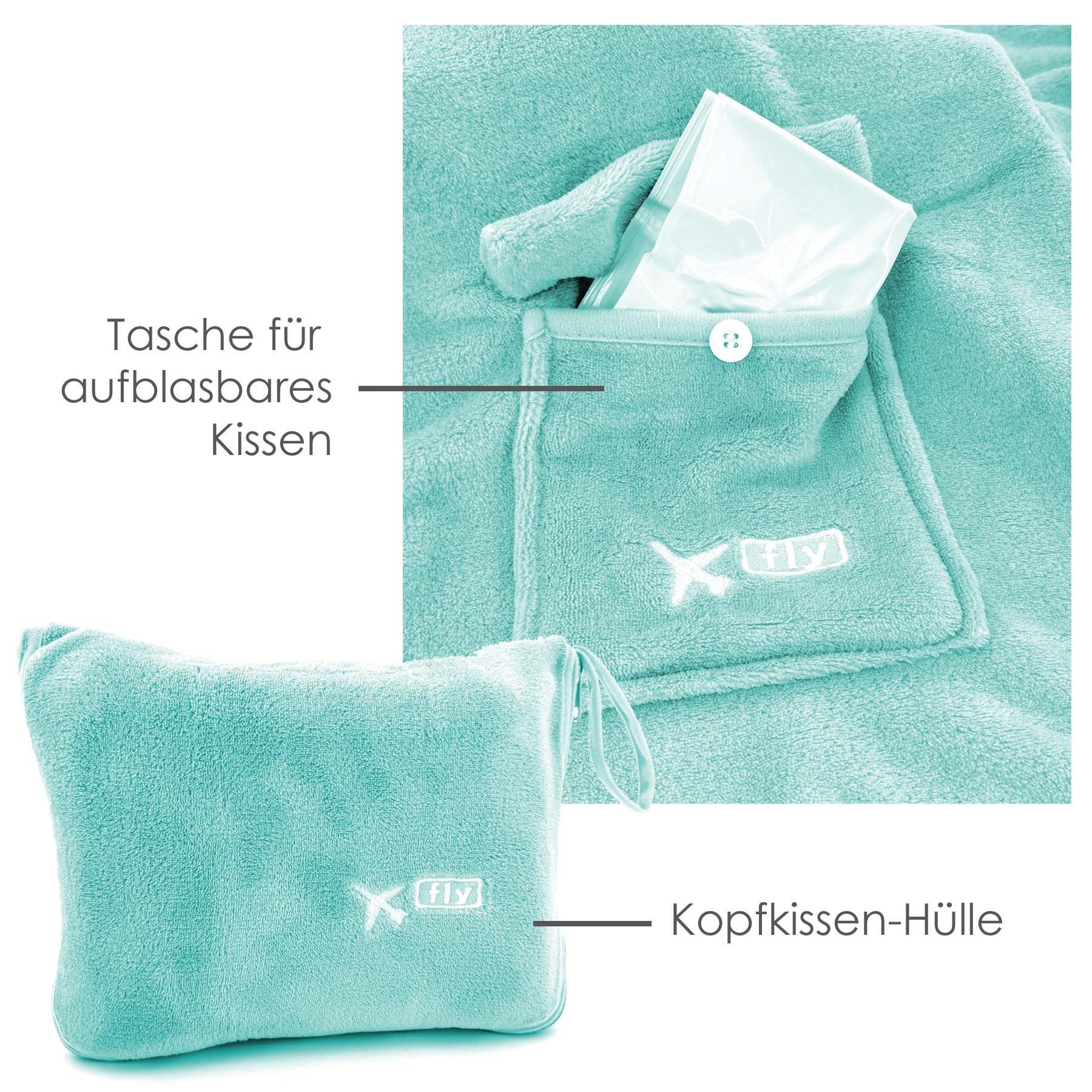 heimtexland Typ908 Reise-Set Reisedecke 80x120 Türkis mit Kissen