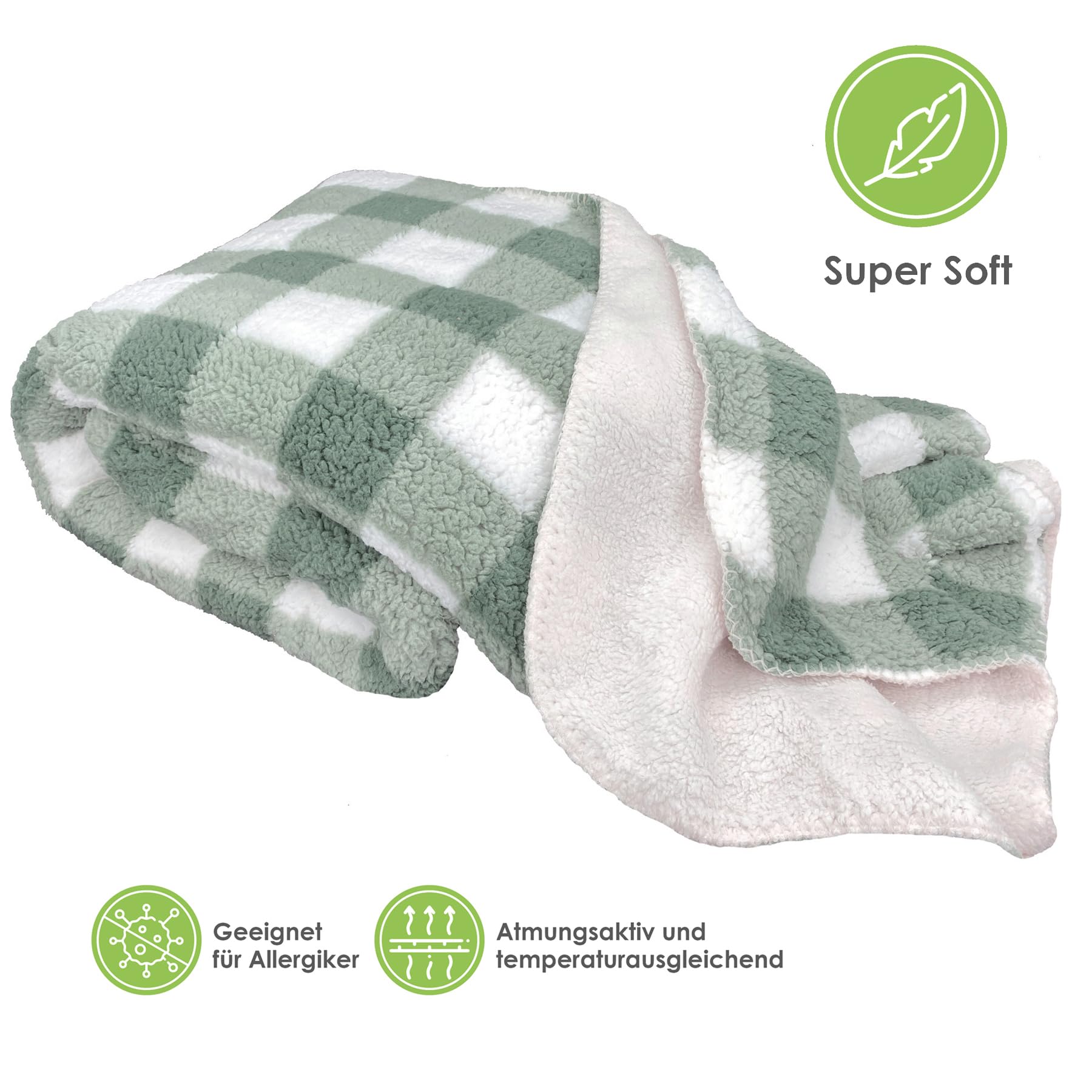 heimtexland Typ837 Kuscheldecke Sherpa 200x150 Mint Grün extra warm