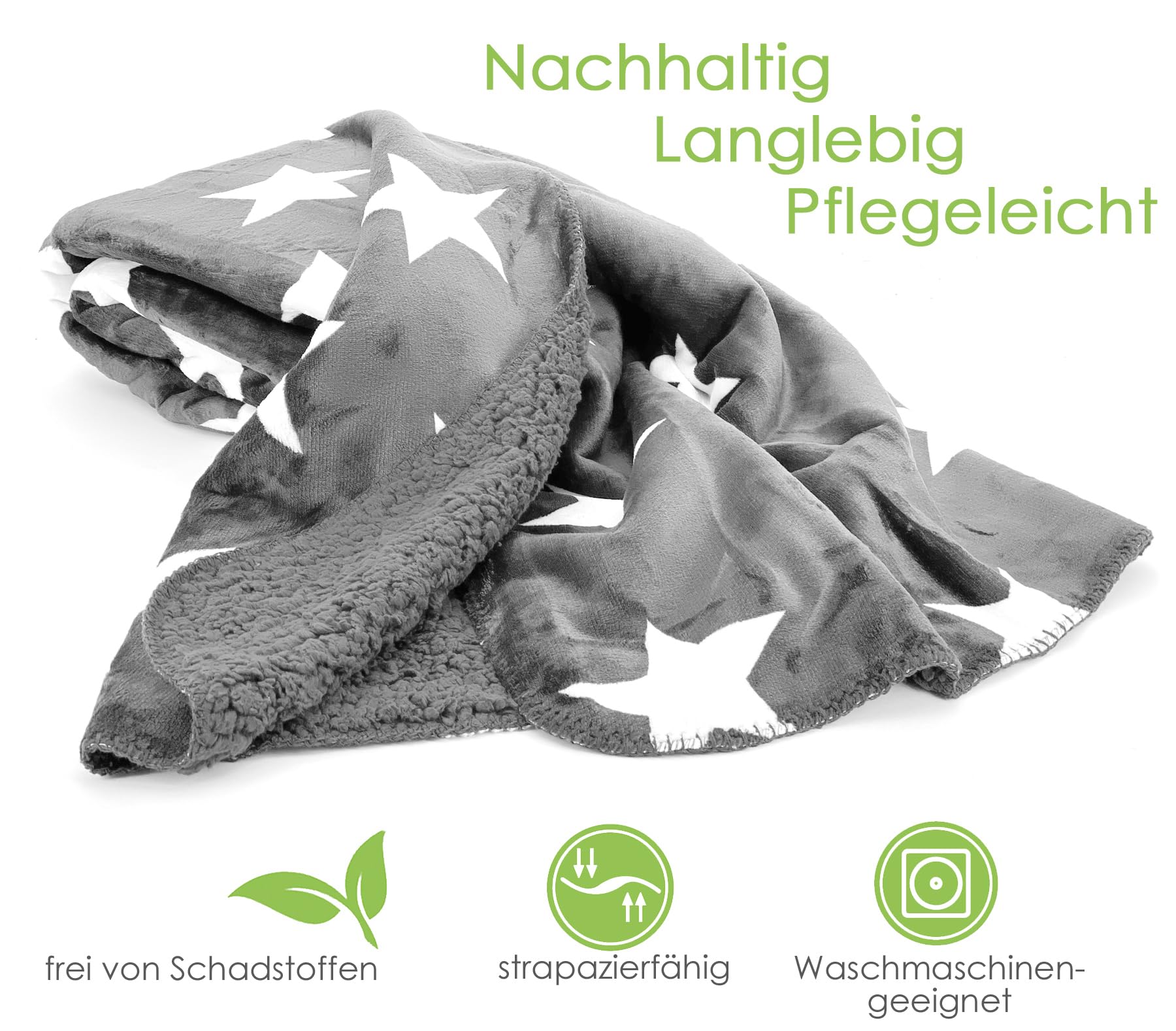 heimtexland Typ855 Kuscheldecke 150x200 Anthrazit Sterne Sherpa