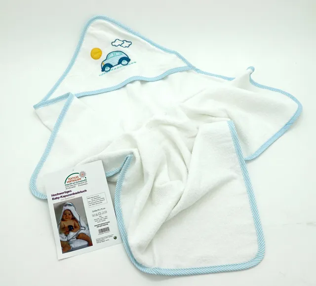 heimtexland Typ485 Baby-Badetuch Kapuze 100x100 hellblau Auto