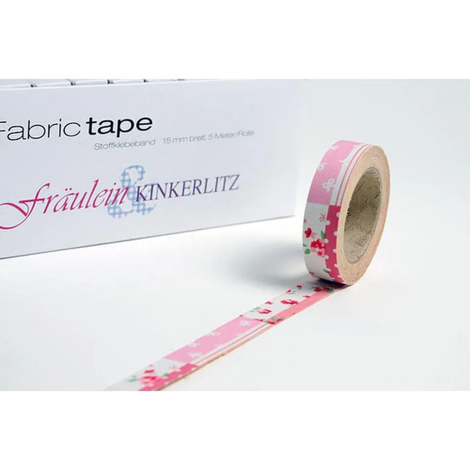 HAB & GUT Fräulein Kinkerlitz TT016V Stoffband Patchwork Rot-Rosa 5 m