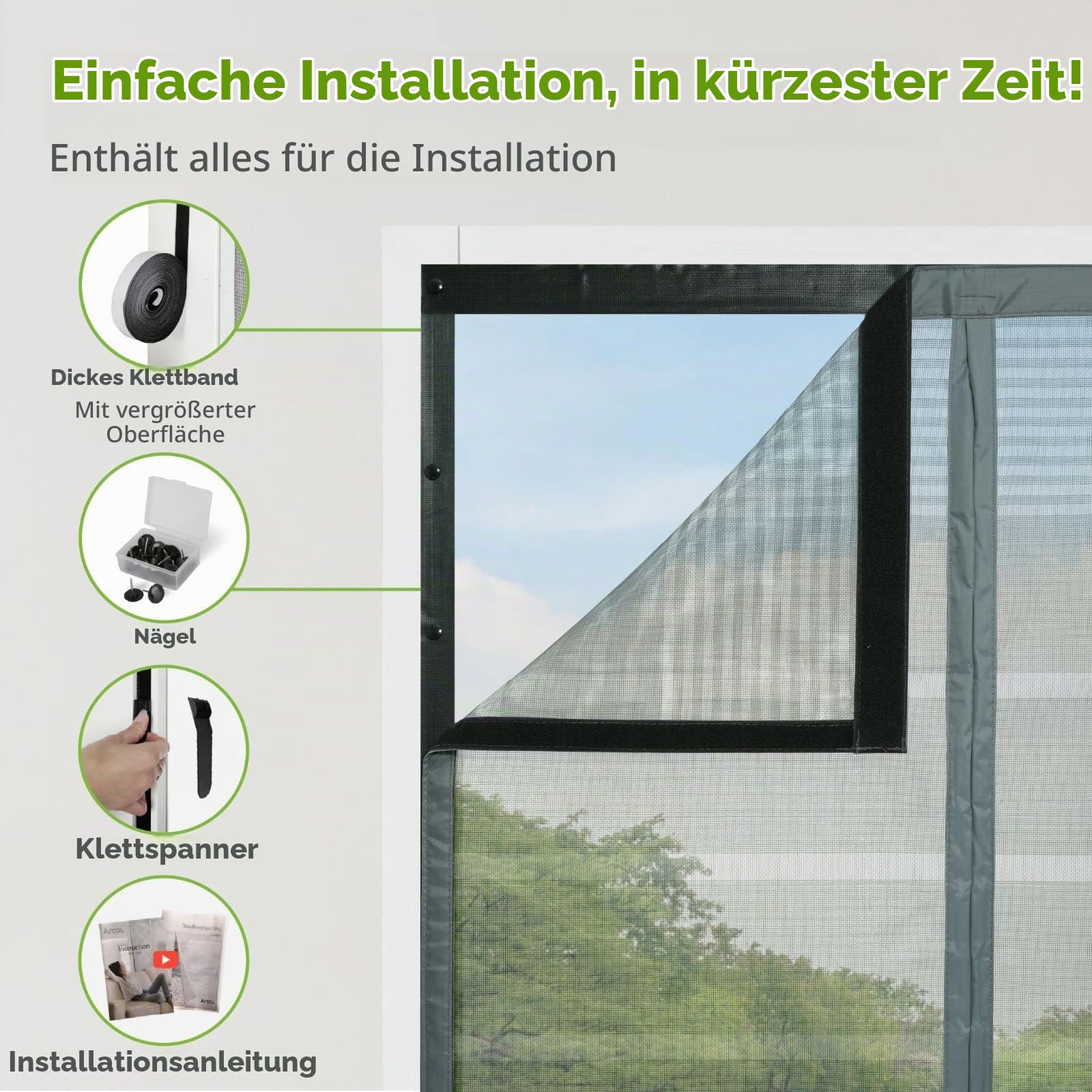 ARCOL Fliegengitter Balkontür 100x220 cm Magnet Grau-Weiß