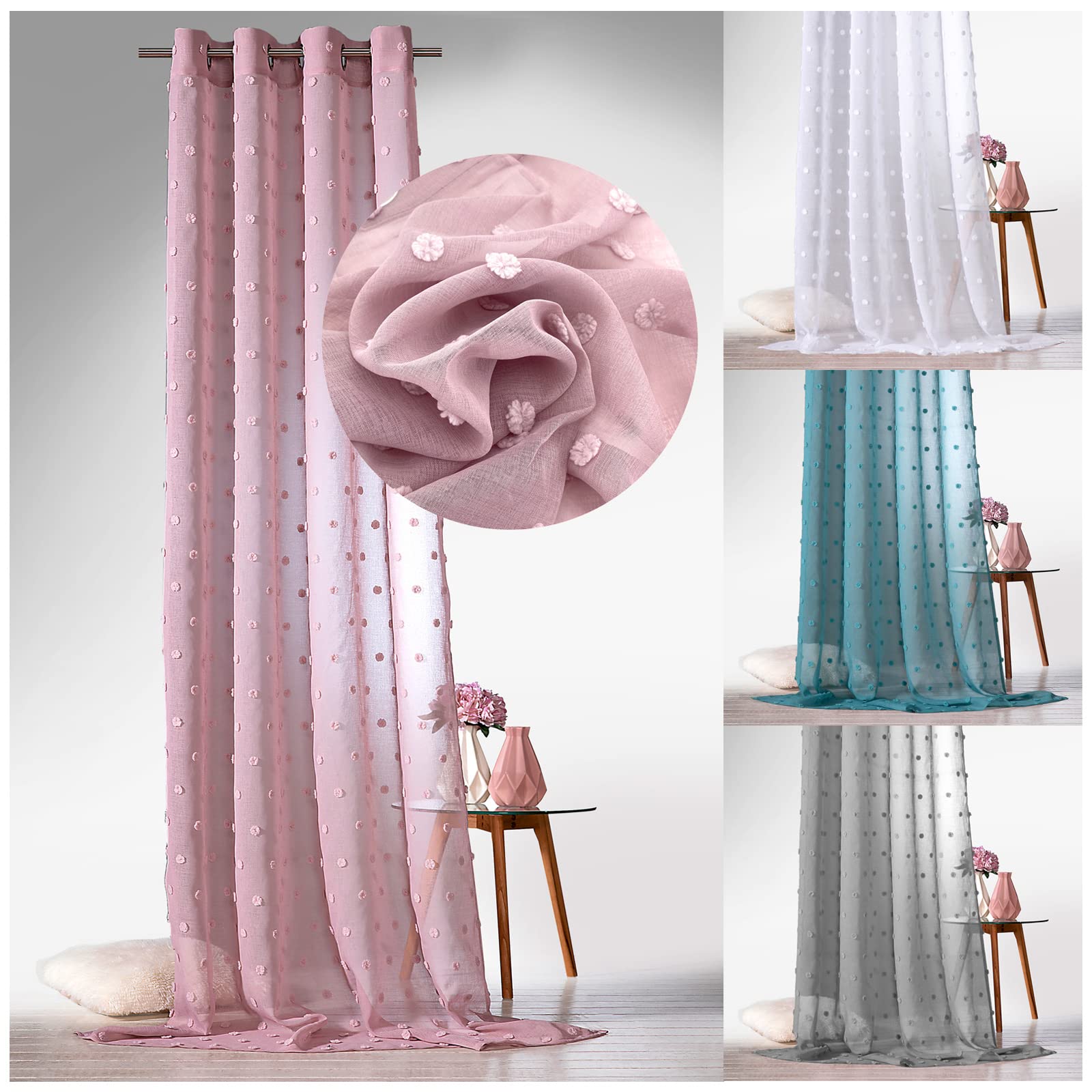 heimtexland Boho Typ764 Ösenschal 245x135 altrosa transparent