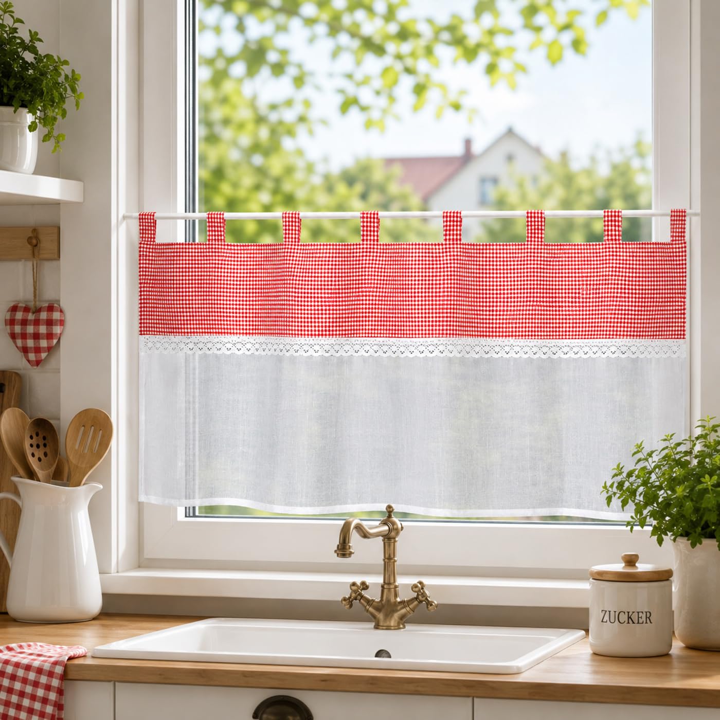 heimtexland Typ929 Scheibengardine 45x120 cm Rot Karo