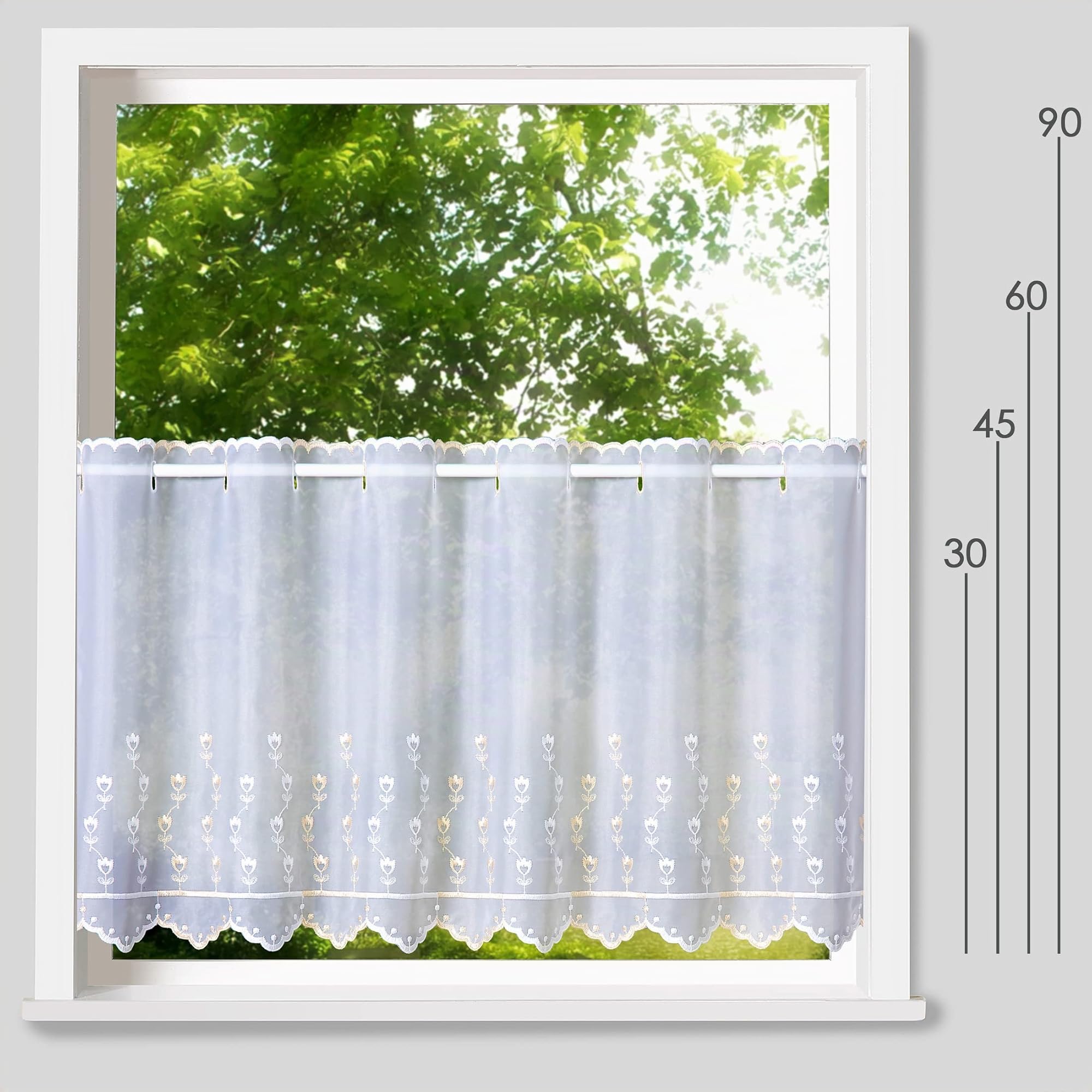 heimtexland Tulpe Typ818 Scheibengardine 45x148 Weiß-Ecru transparent