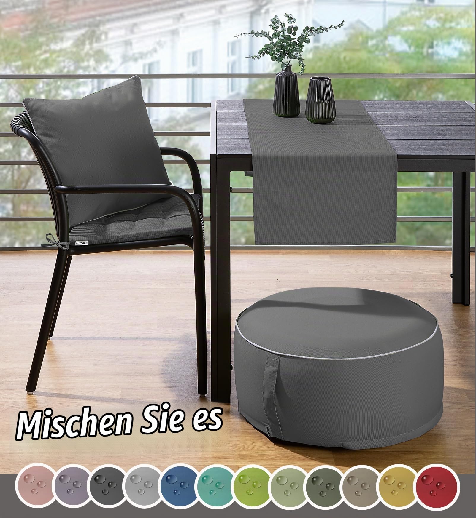 heimtexland Typ551 Stuhlkissen 40x40 cm Anthrazit 2er-Set outdoor