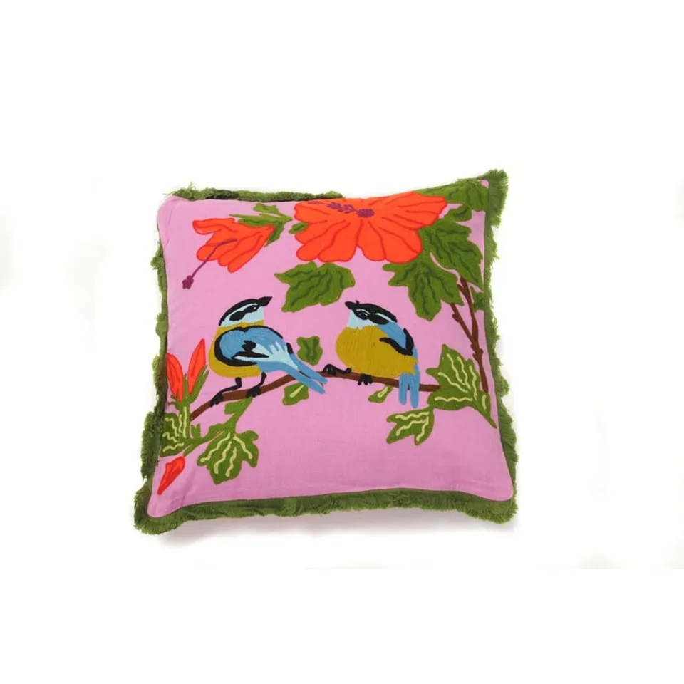 HAB & GUT IC010A Dekokissen 40x40 rosa bestickt mit Fransen