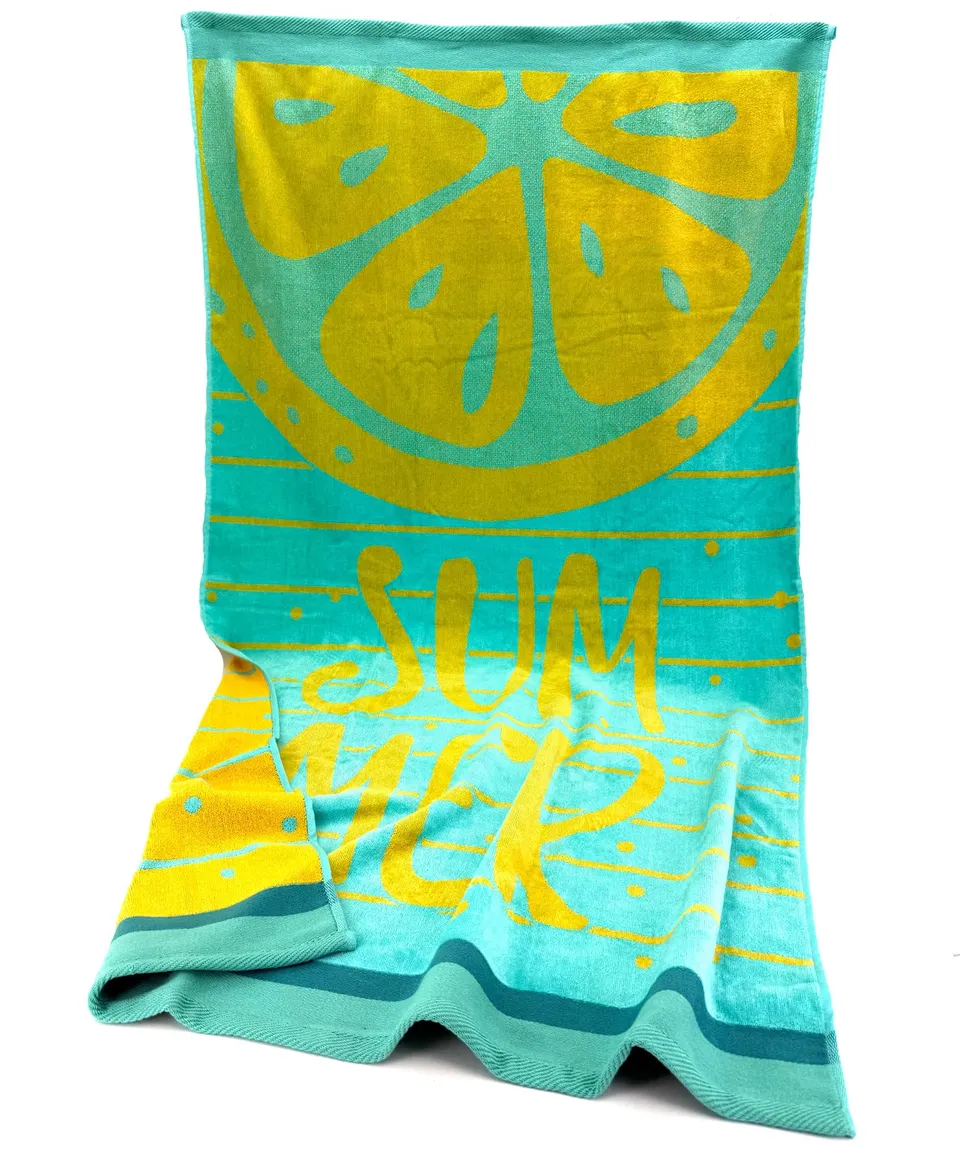 heimtexland Typ907 Strandtuch 90x160 Zitrone blau Baumwolle