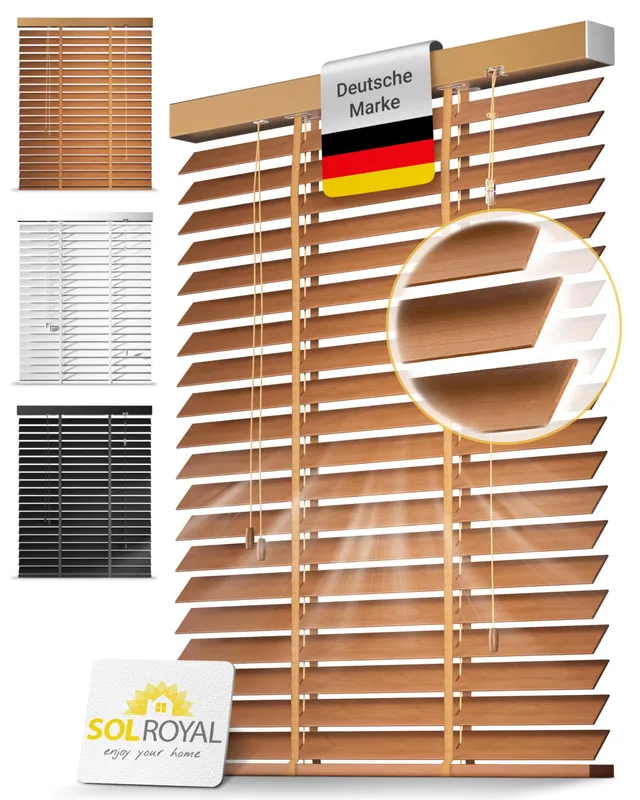 Sol Royal Holzjalousie 50mm 70x250 Echtholz blickdicht