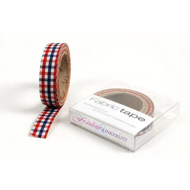 HAB & GUT TT001V Stoffband Rot-Blau kariert 15mm 5m Baumwolle