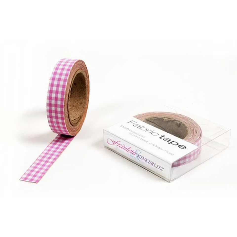 HAB & GUT TT004V Stoffband Rosa kariert 15mm 5m Baumwolle