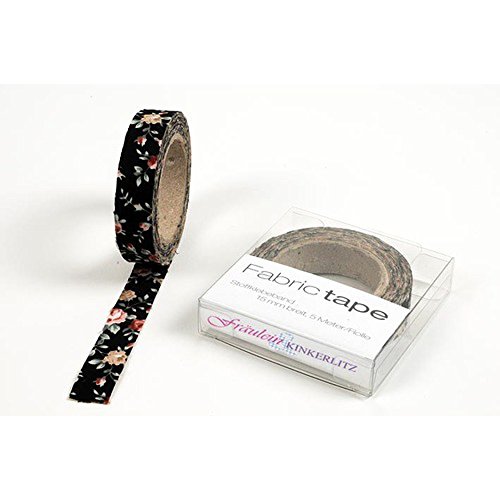 HAB & GUT Fräulein Kinkerlitz TT028V Stoffband Blumen Schwarz 5 m selbstklebend