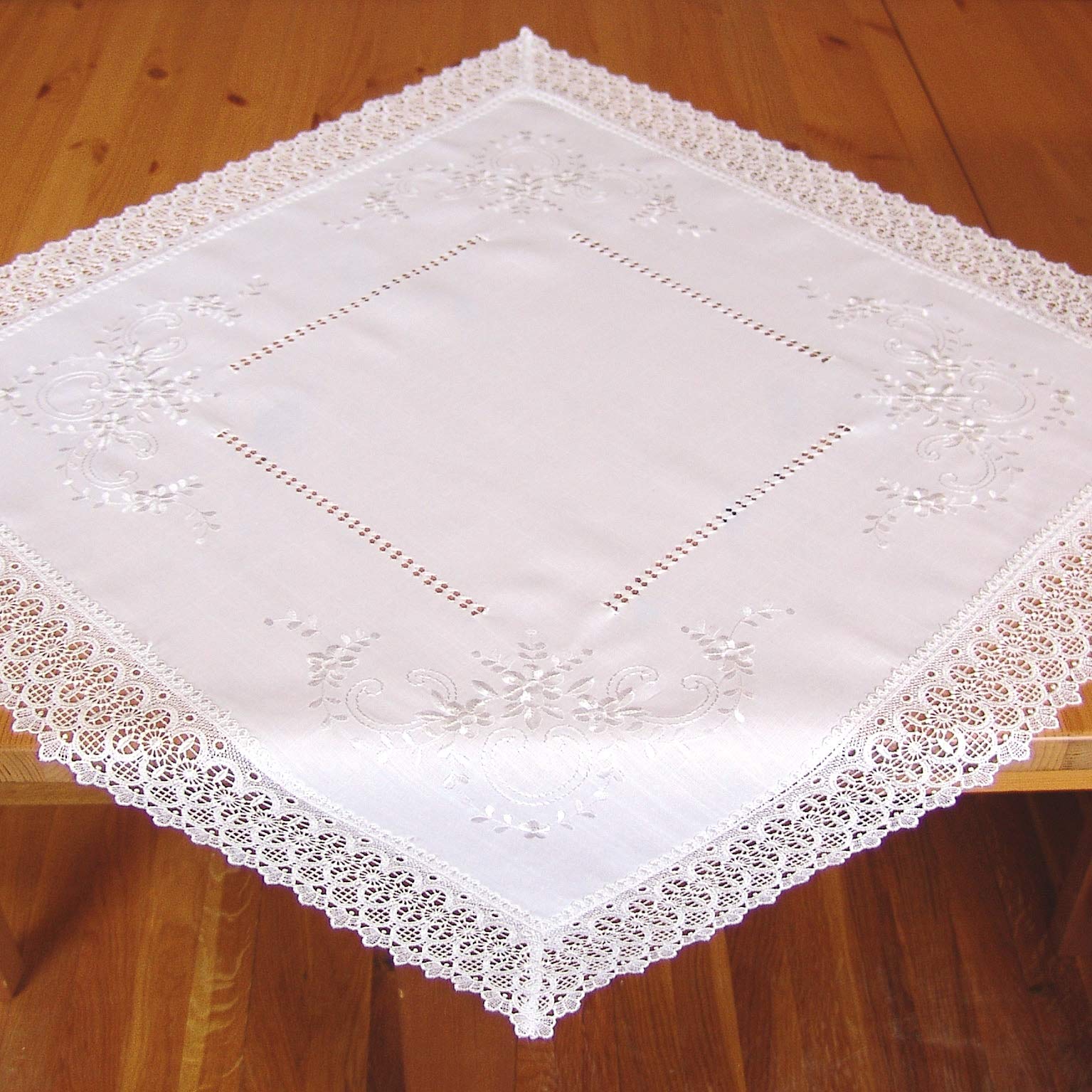 heimtexland Typ525 Mitteldecke weiß 110x110 cm Makramee-Spitze