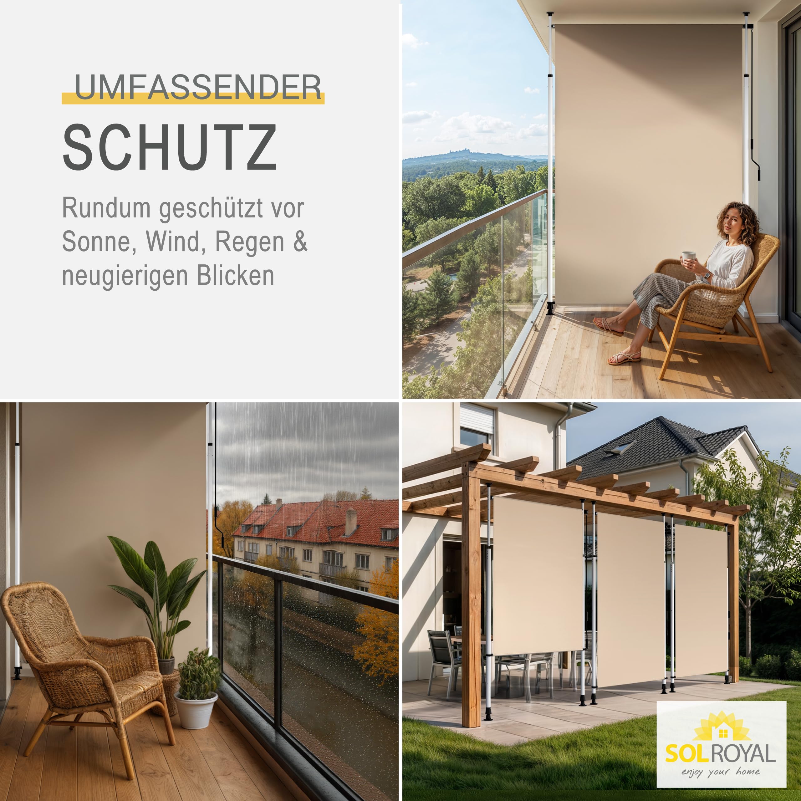 Sol Royal SolVision Klemmmarkise beige 150 cm ohne Bohren