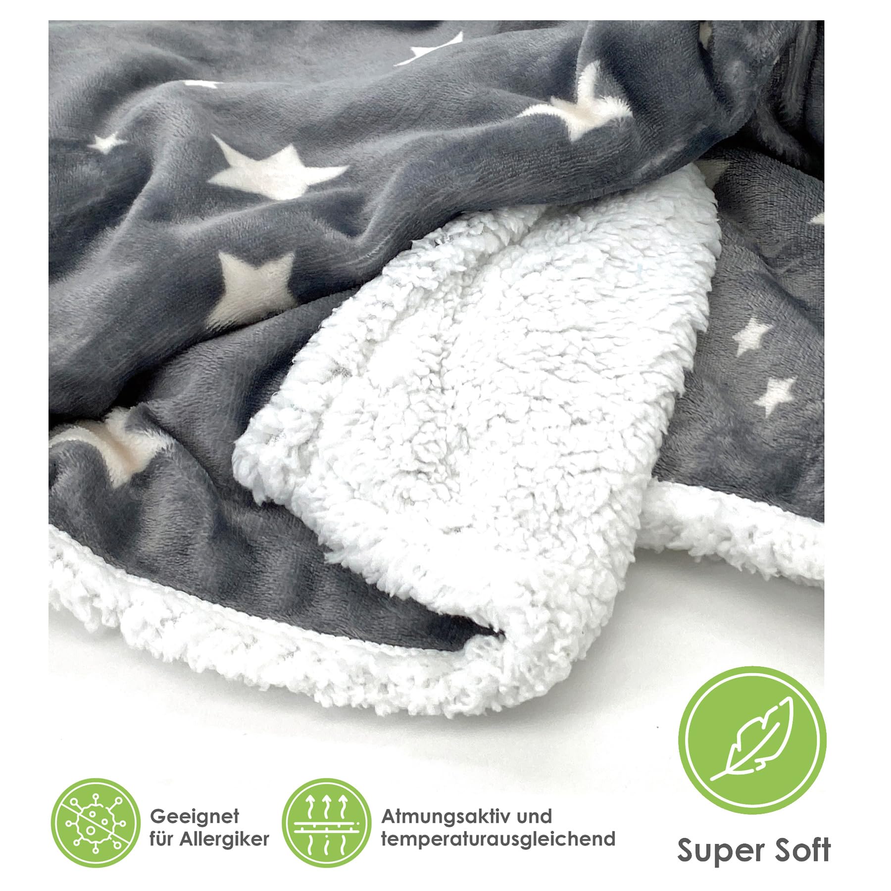 heimtexland Typ718 Kuscheldecke 200x150 cm grau Sterne