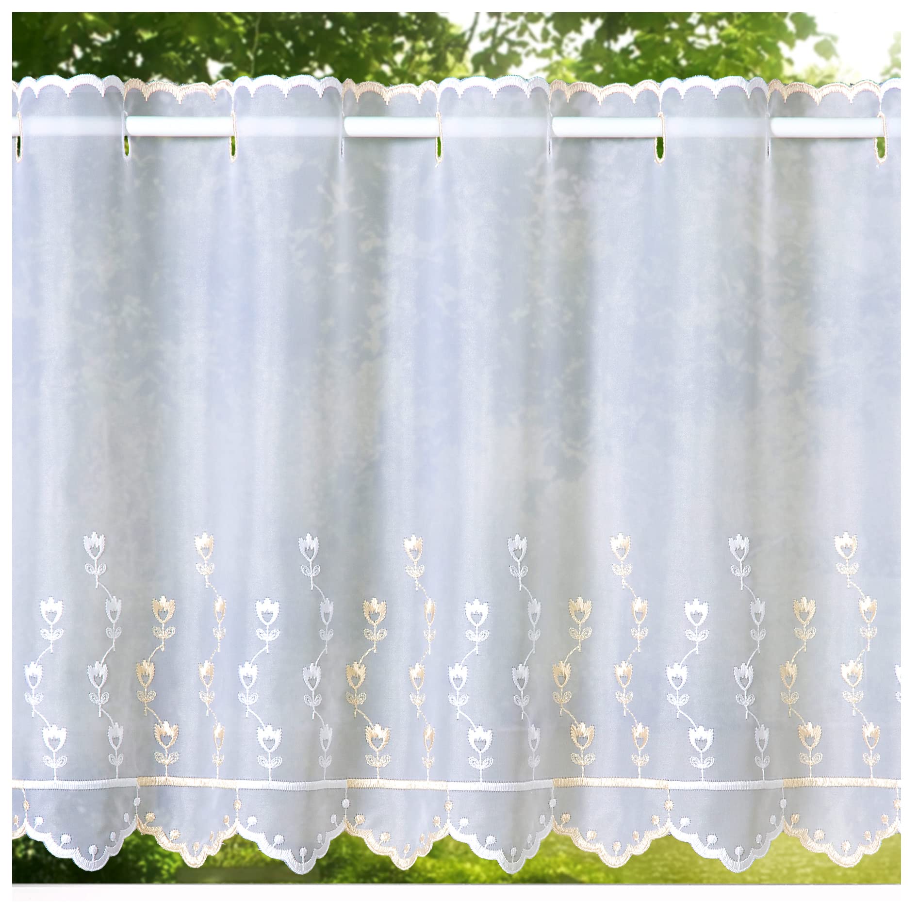 heimtexland Tulpe Typ818 Scheibengardine 45x148 Weiß-Ecru transparent