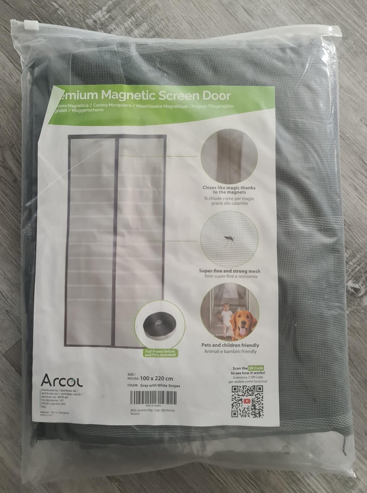 ARCOL Fliegengitter Balkontür 100x220 cm Magnet Grau-Weiß