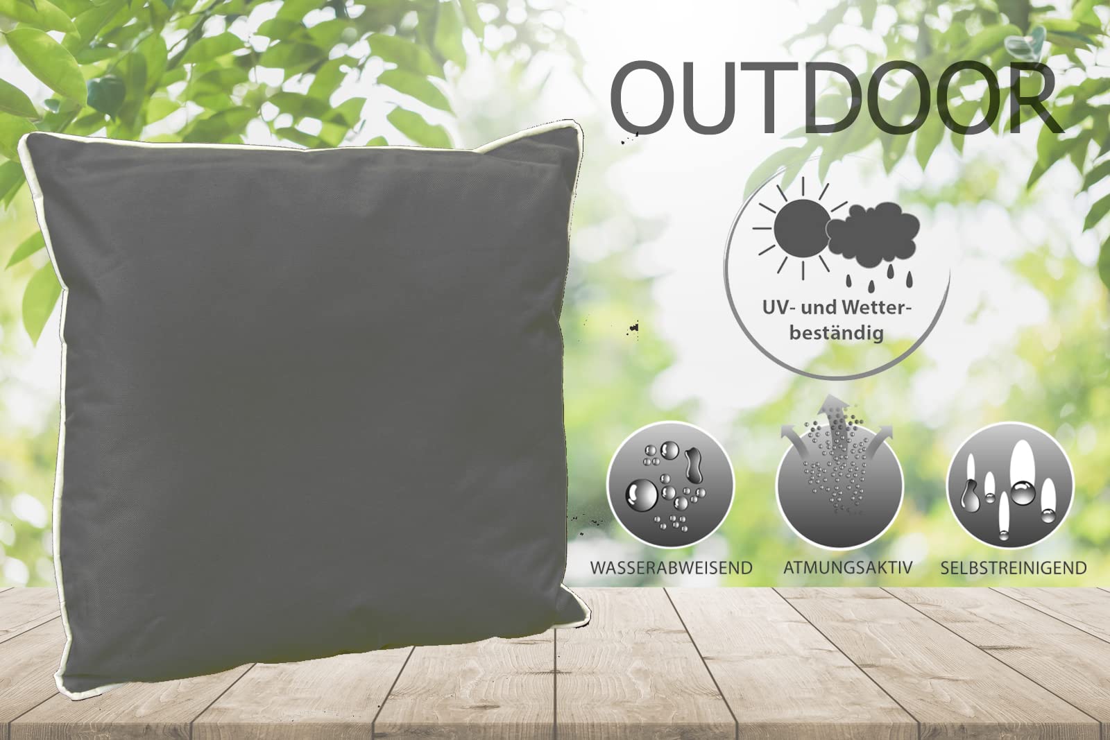 heimtexland Typ687 Outdoorkissen 45x45 Anthrazit wasserabweisend