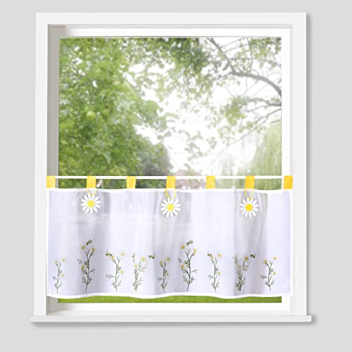 heimtexland Typ790 Scheibengardine 45x120 cm Gelb Blumen lichtdurchlässig