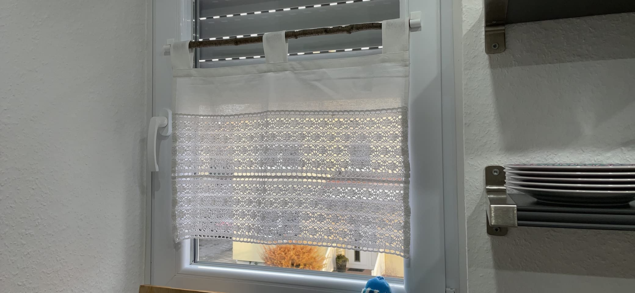 heimtexland Typ793 Bistrogardine 45x120 cm Weiß Häkelspitze blickdicht
