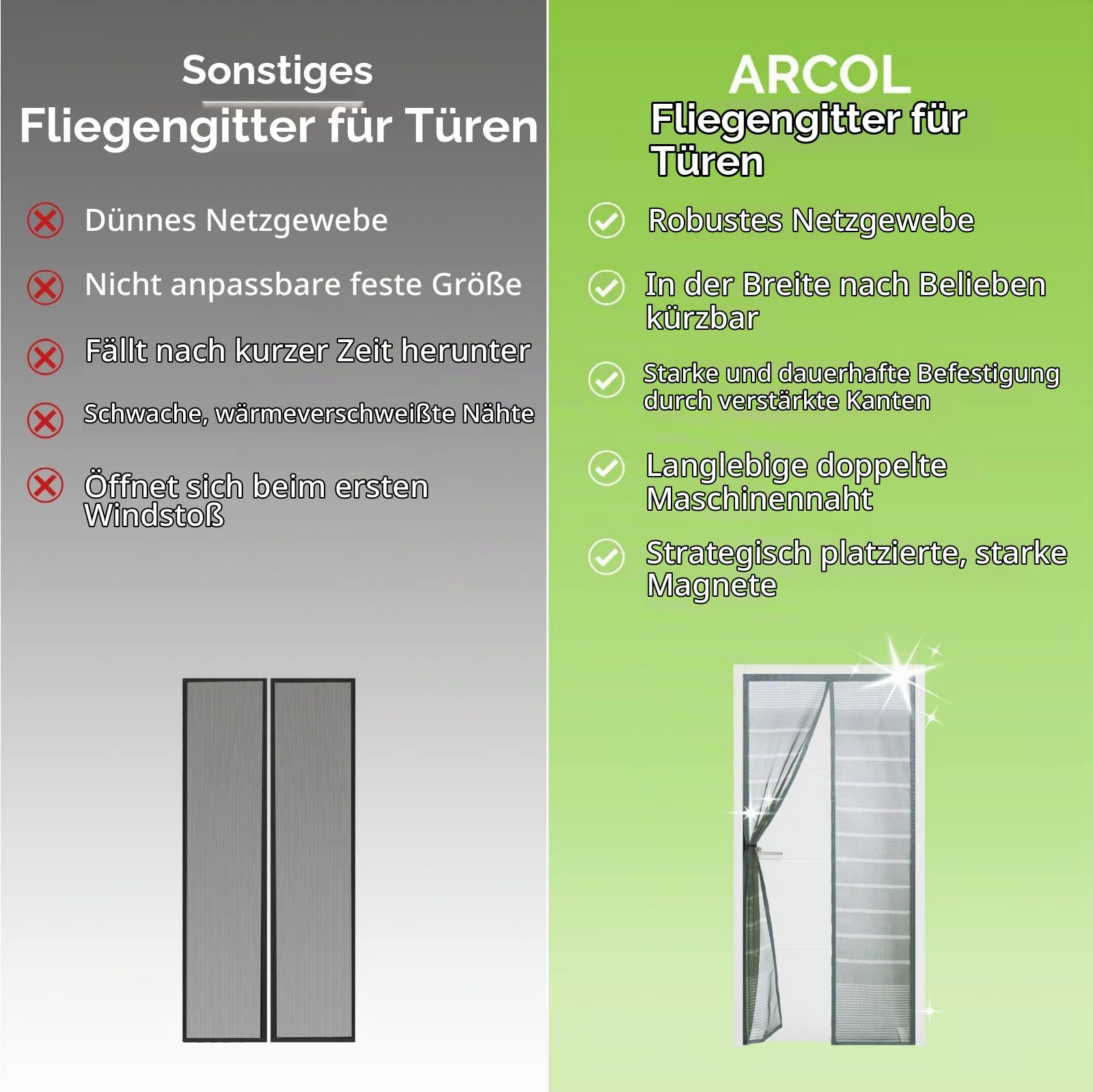 ARCOL Fliegengitter Balkontür 100x220 cm Magnet Grau-Weiß