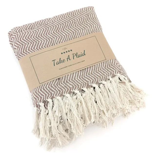 heimtexland Chevron Typ912 Strickdecke 180x130 Taupe Baumwolle