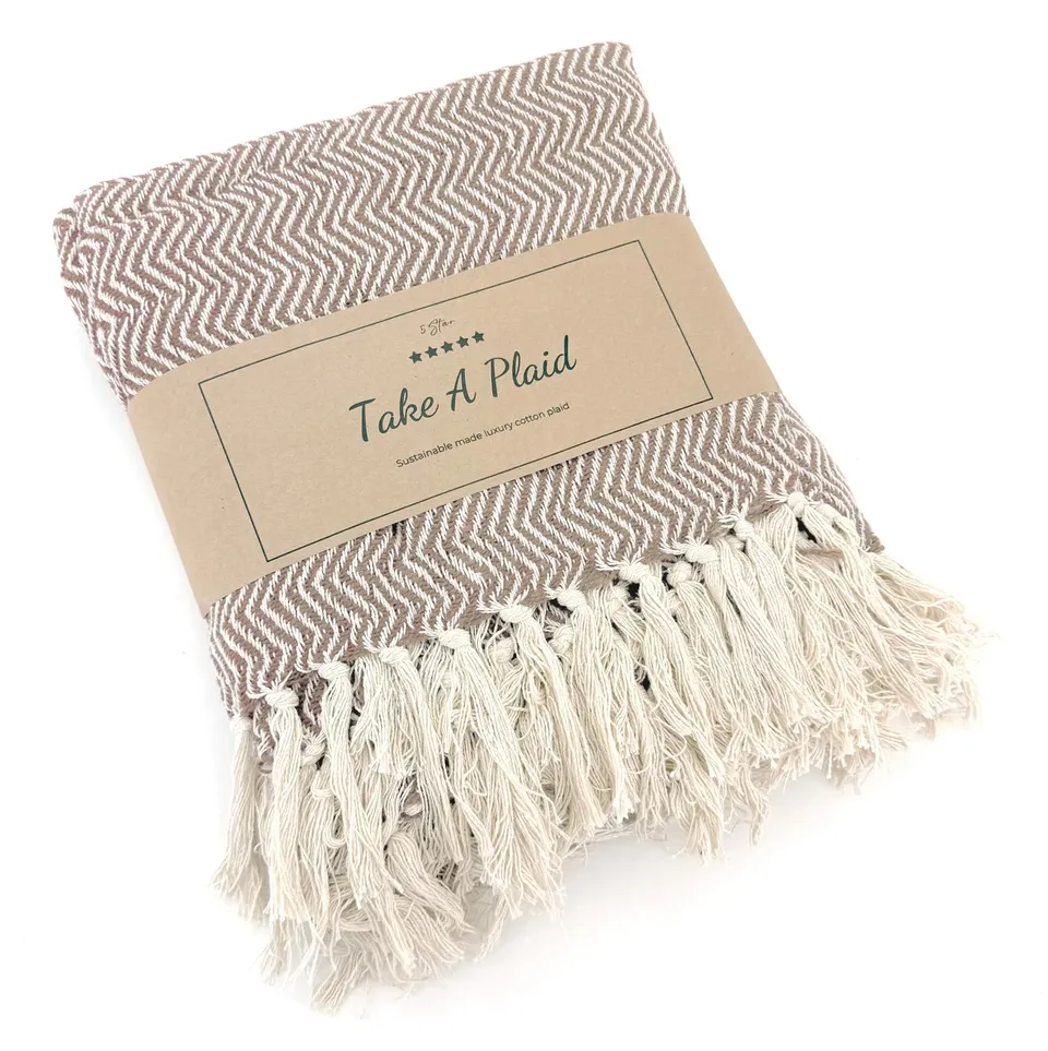 heimtexland Chevron Typ912 Strickdecke 180x130 Taupe Baumwolle