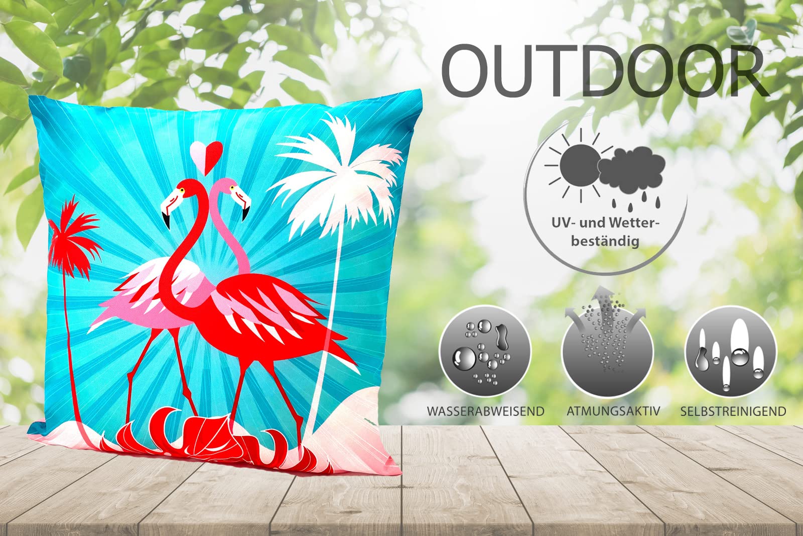 heimtexland Typ688 Outdoorkissen 45x45 Flamingo-Pärchen