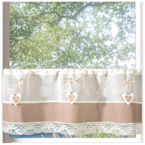 heimtexland Typ926 Scheibengardine 45x120 cm Herz Taupe