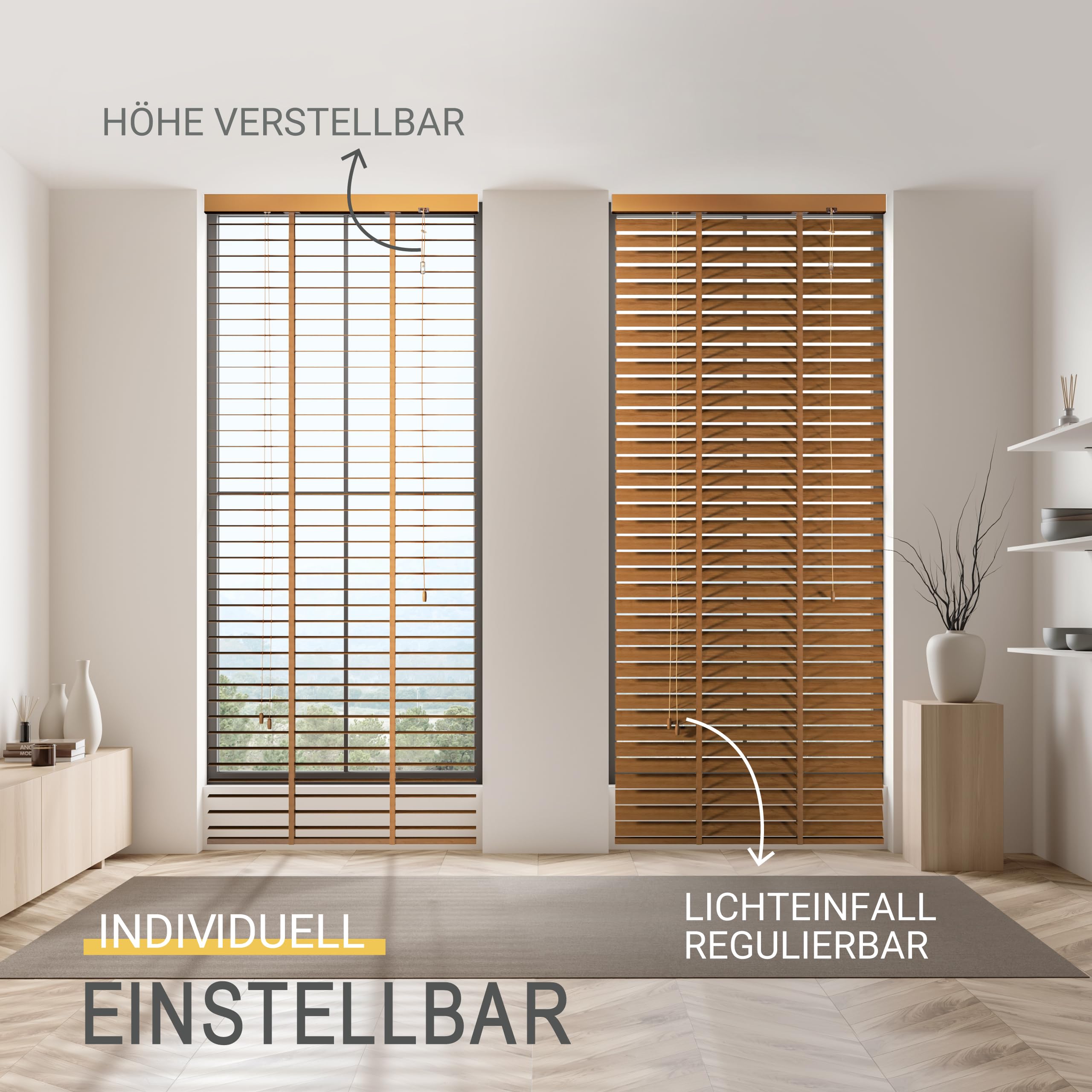 Sol Royal Holzjalousie 50mm 70x250 Echtholz blickdicht