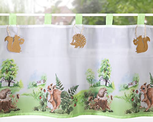 heimtexland Typ790 Scheibengardine 45x120 cm grün Eichhörnchen