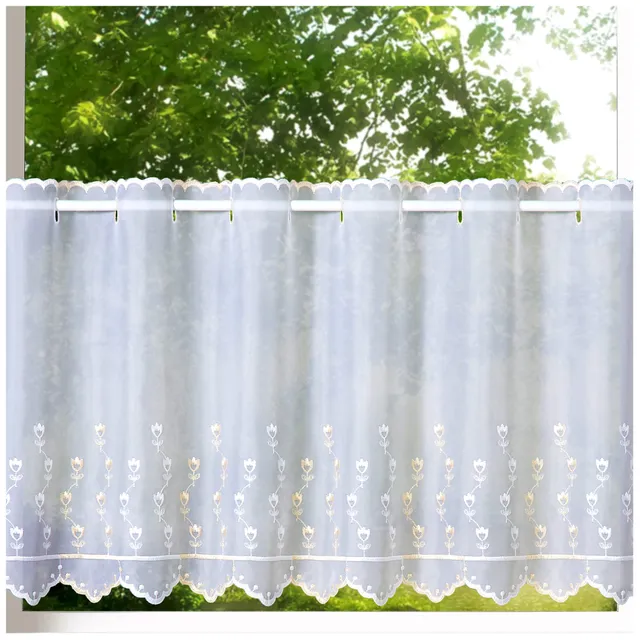 heimtexland Tulpe Typ818 Scheibengardine 45x148 Weiß-Ecru transparent