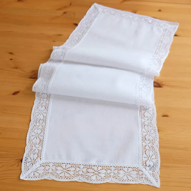 heimtexland Typ521 Tischläufer 40x140 cm Weiß Häkelspitze