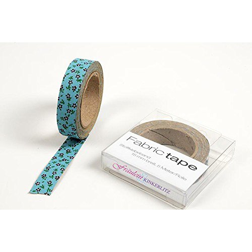 HAB & GUT Fräulein Kinkerlitz TT025V Stoffband Blumen Türkis 5 m selbstklebend