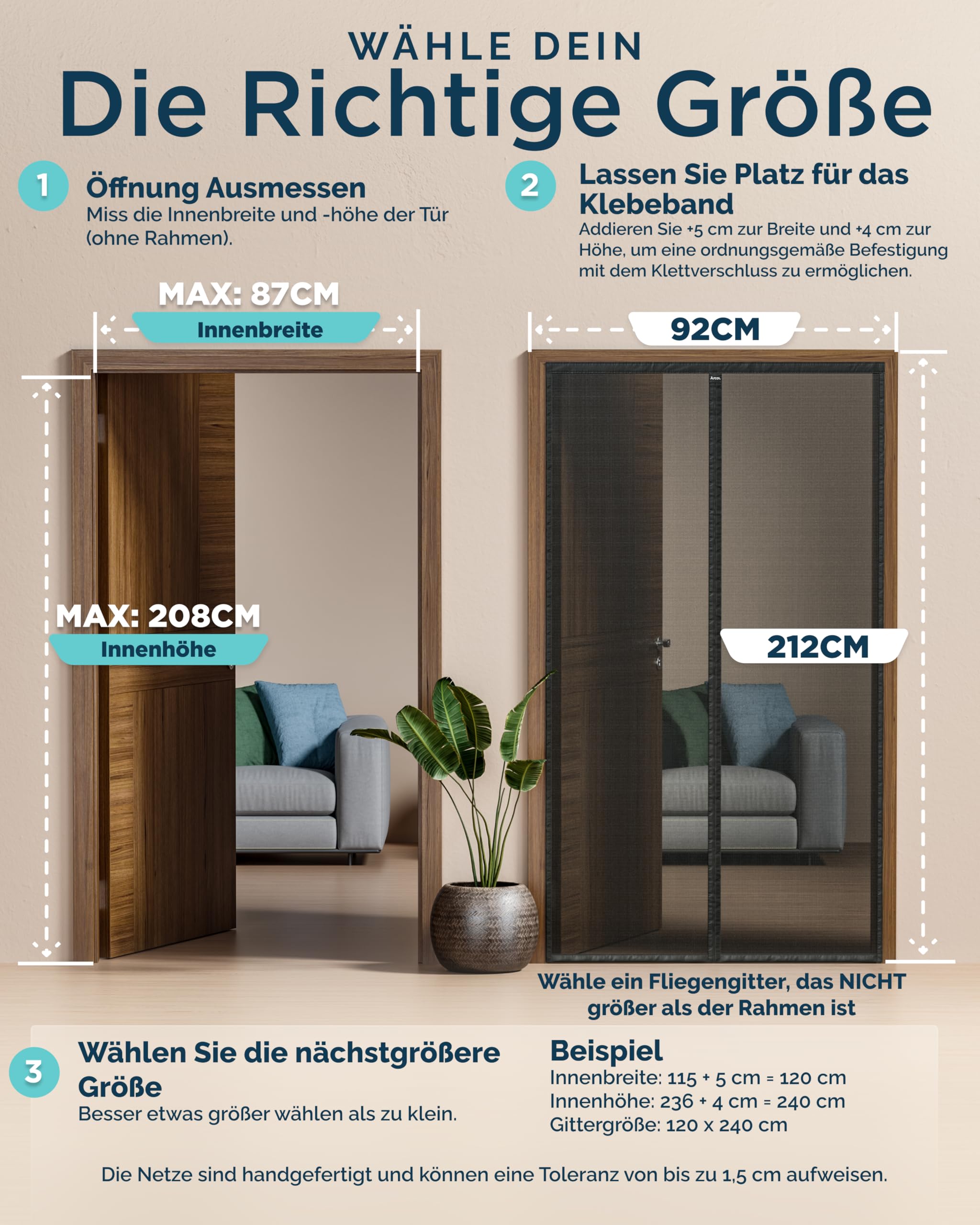 ARCOL Fliegengitter Balkontür 92x212 cm schwarz magnetisch