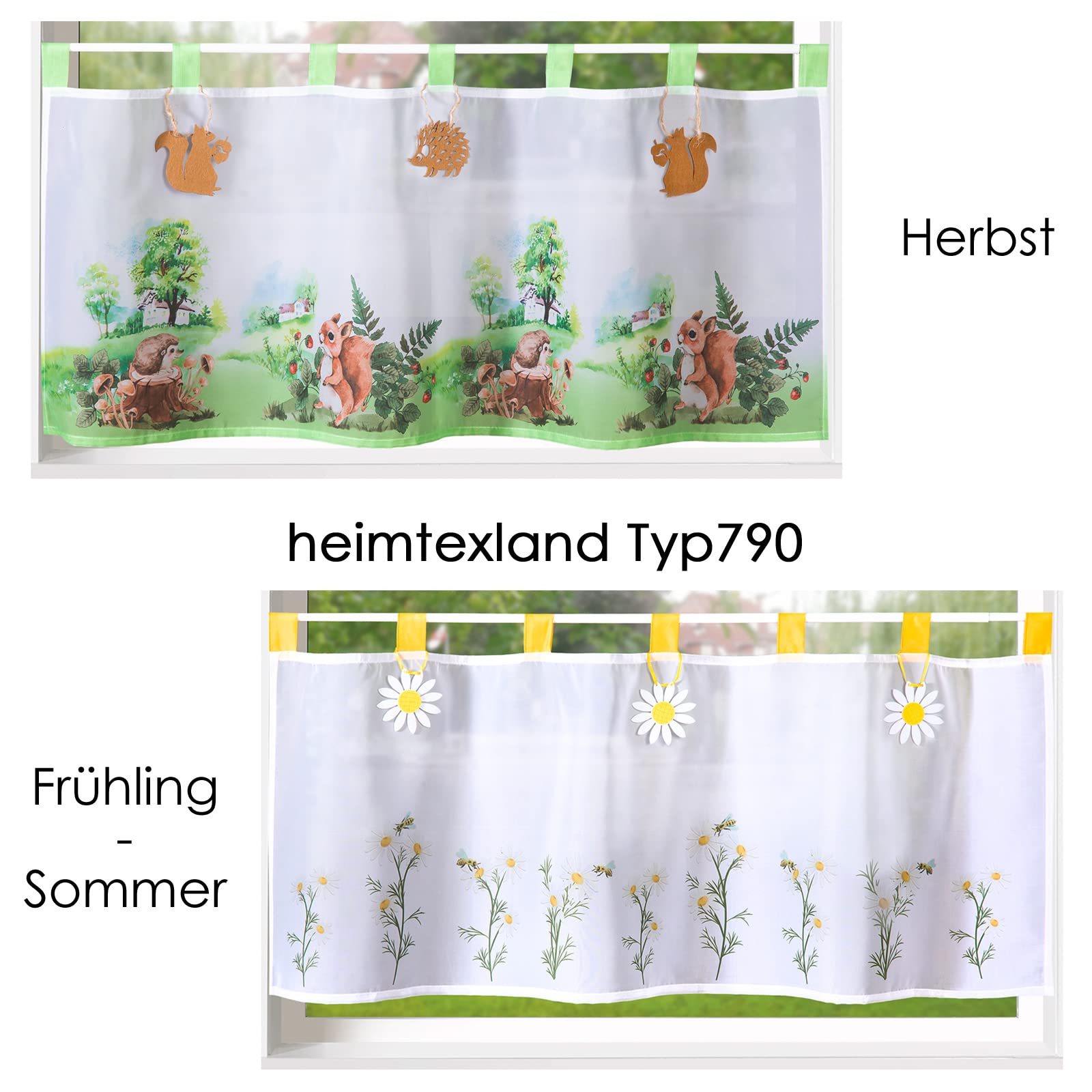 heimtexland Typ790 Scheibengardine 45x120 cm grün Eichhörnchen