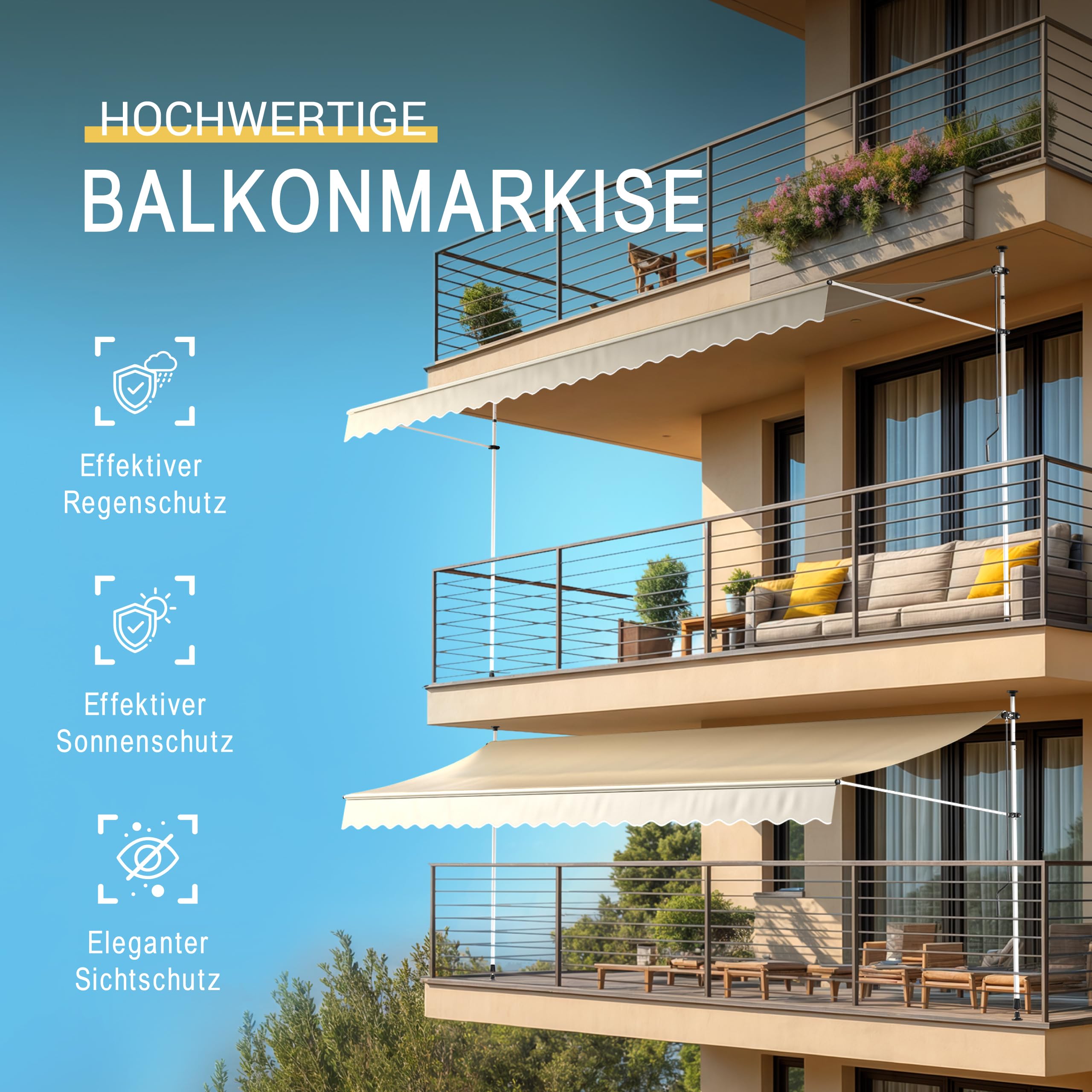 Sol Royal Klemmmarkise 300 cm Beige ohne Bohren Kurbel