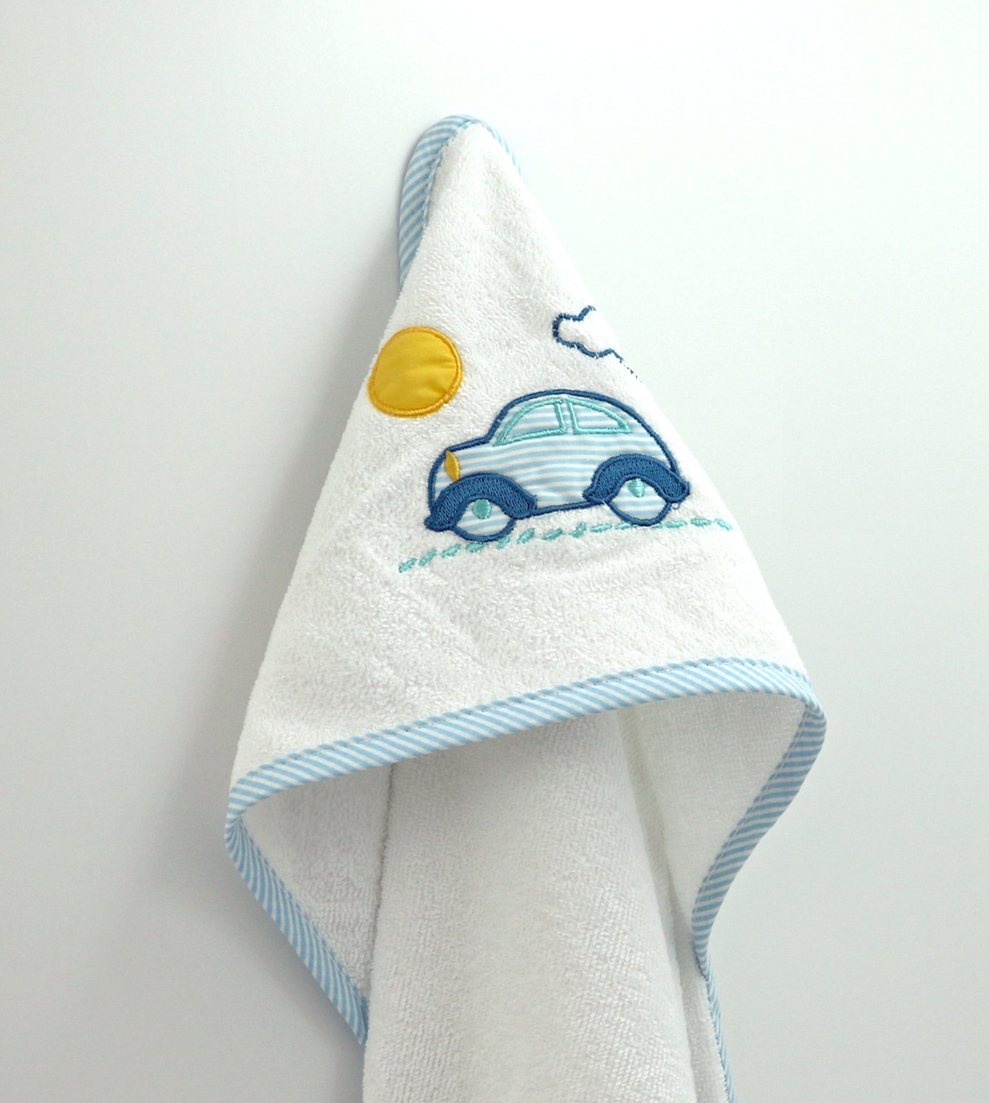 heimtexland Typ485 Baby-Badetuch Kapuze 100x100 hellblau Auto