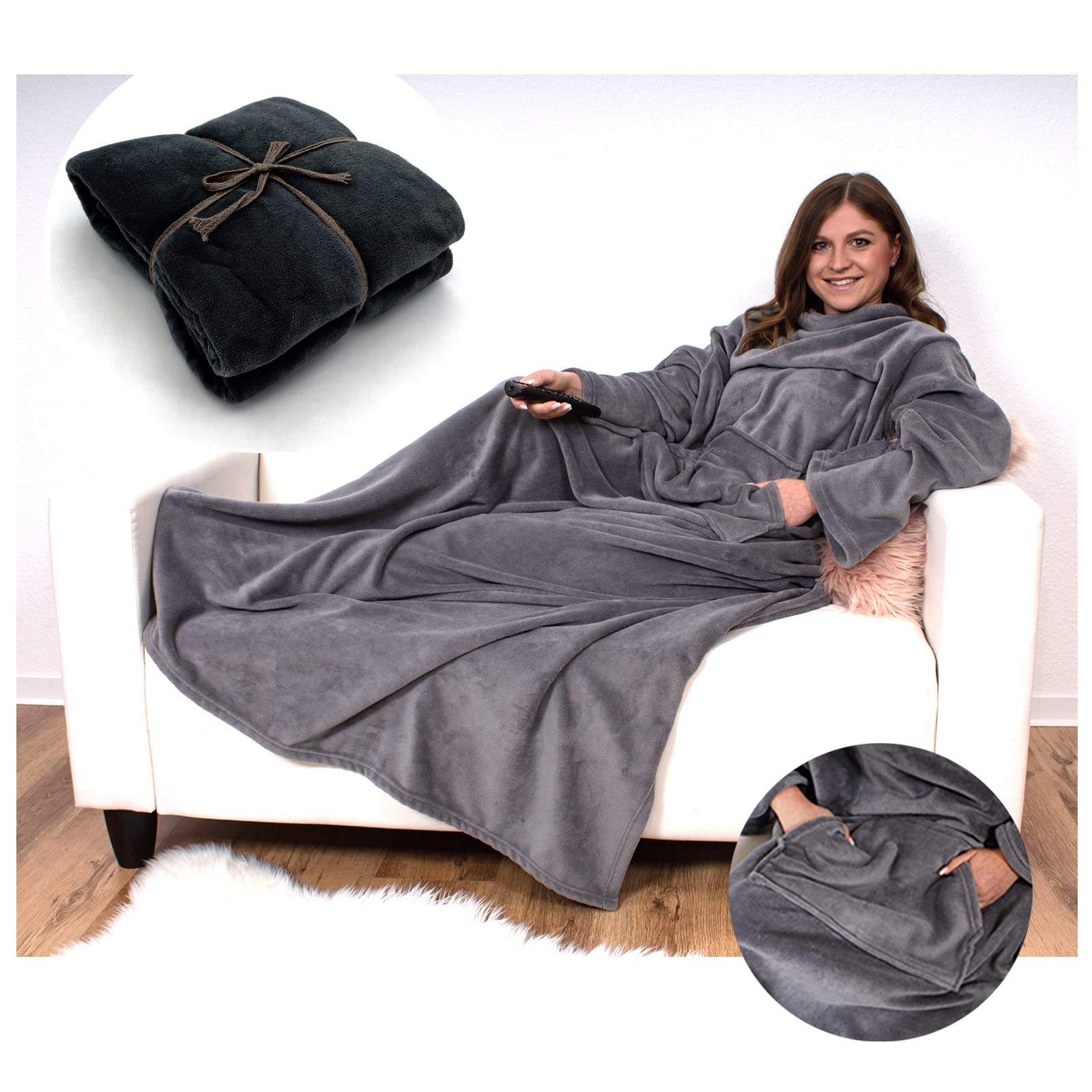 heimtexland Typ753 TV-Decke mit Ärmeln Creme 150x200