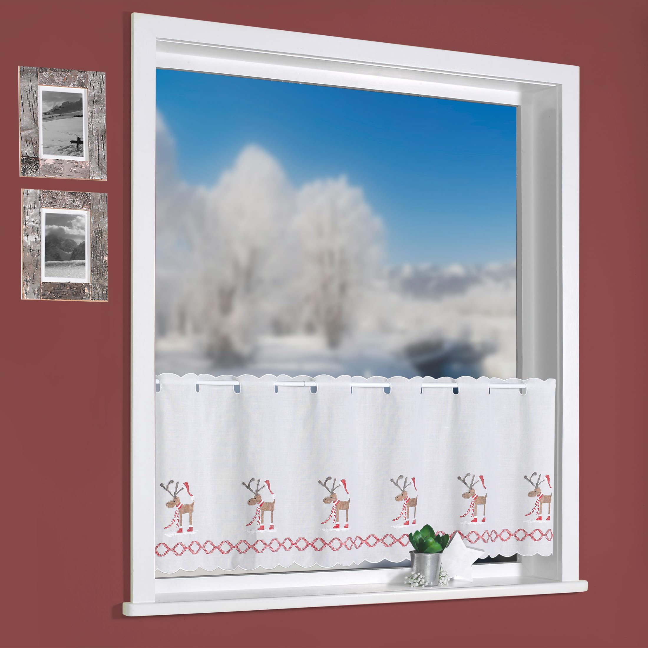 heimtexland Weihnachtselch Scheibengardine 45x115 cm Natur blickdicht