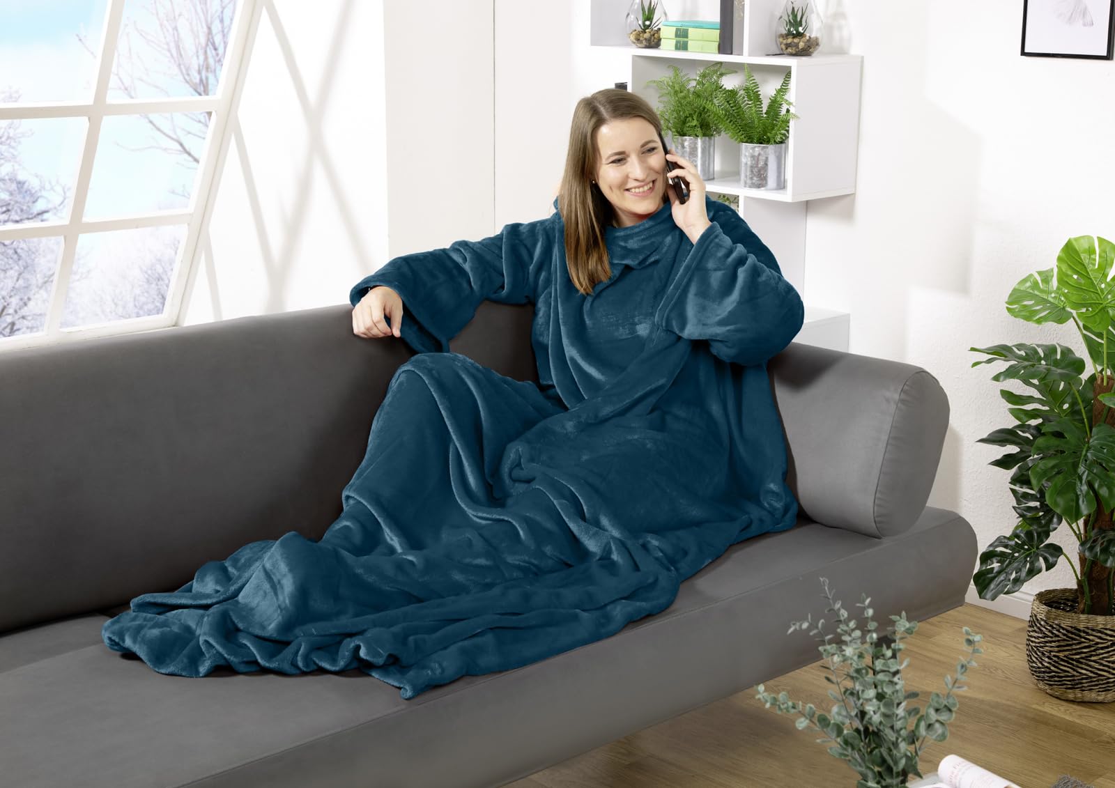 heimtexland Typ870 Ärmeldecke 180x150 cm Dunkelpetrol Flanell