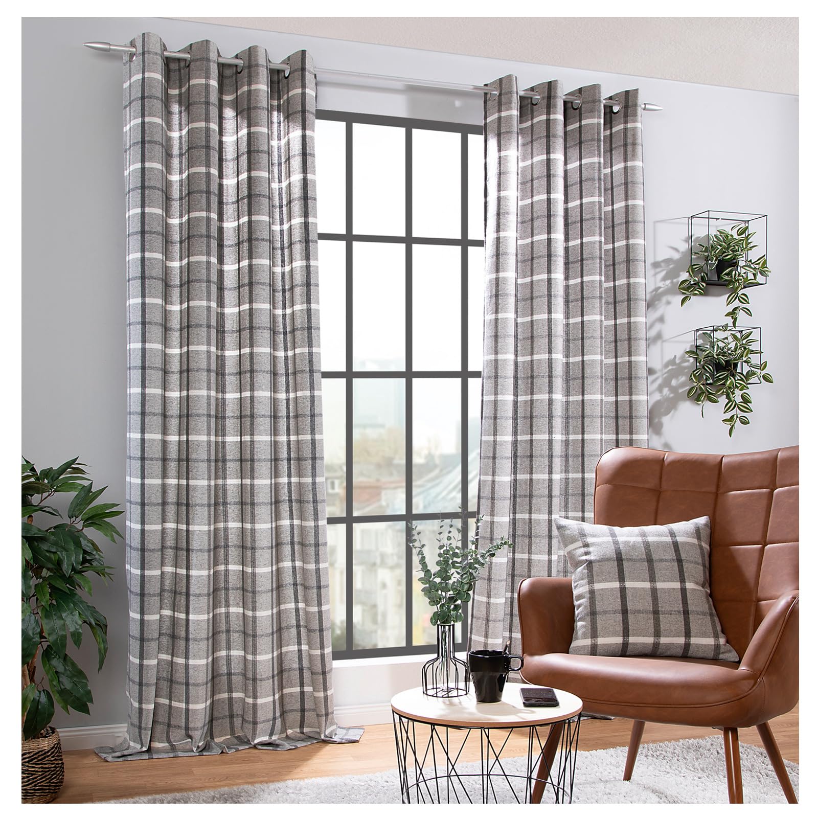 heimtexland Typ899 Ösenschal 240x135 cm braun-rot karo