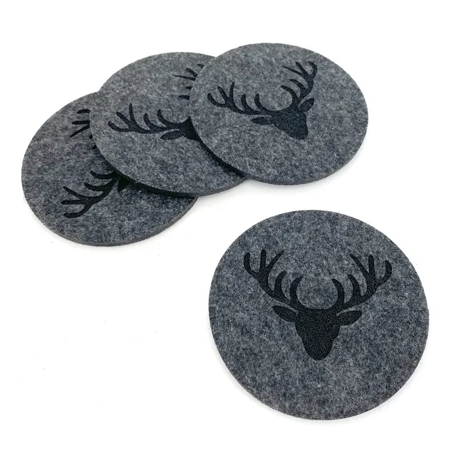 heimtexland Typ847 Glasuntersetzer Filz 10cm anthrazit Geweih 4er